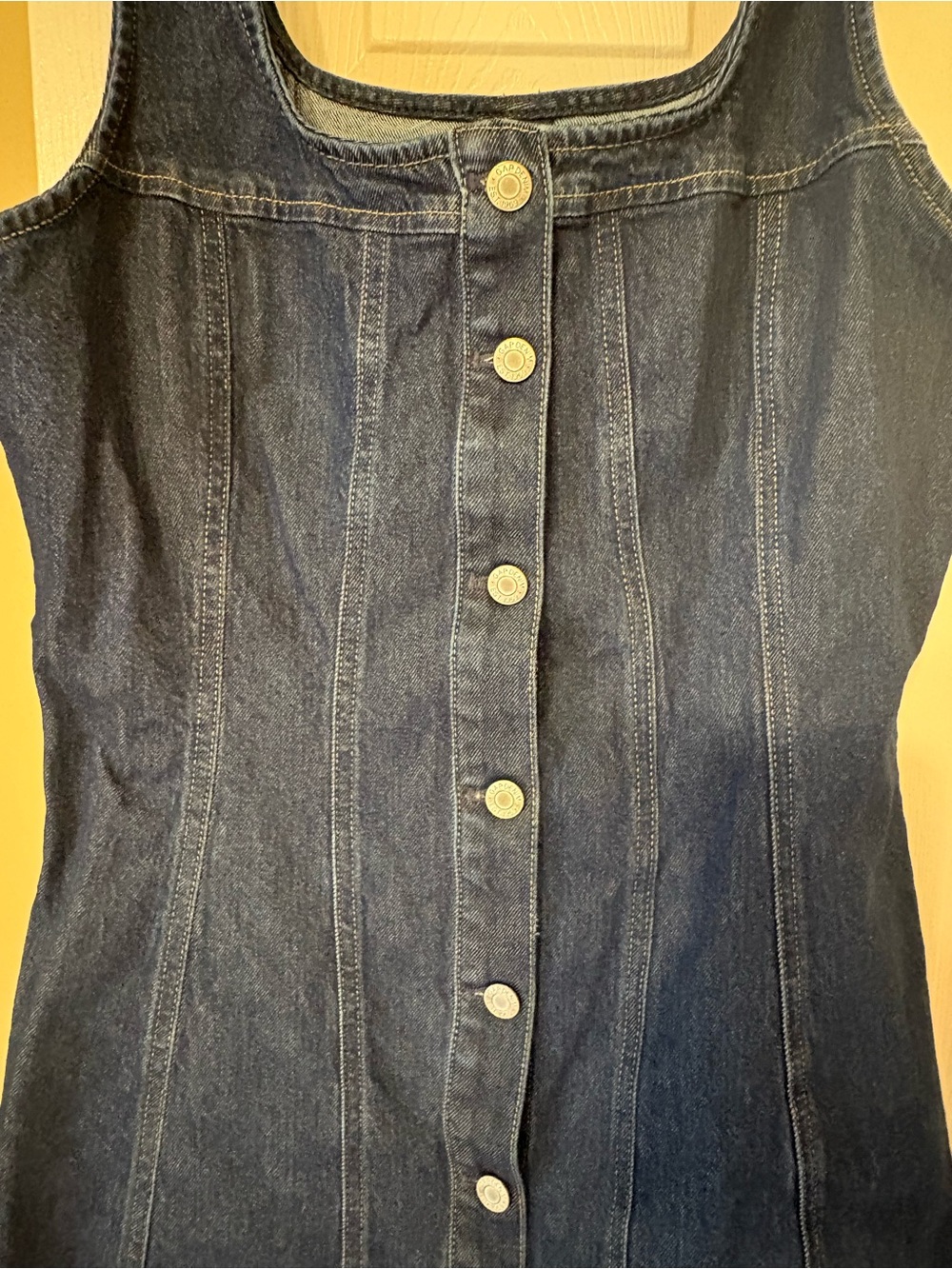 GAP Dark Denim Button-Front Mini Dress Tall - Picture 3 of 6